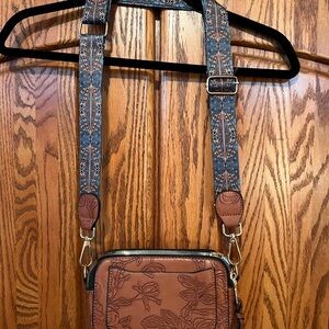 Brown Floral Embossed Crossbody Bag